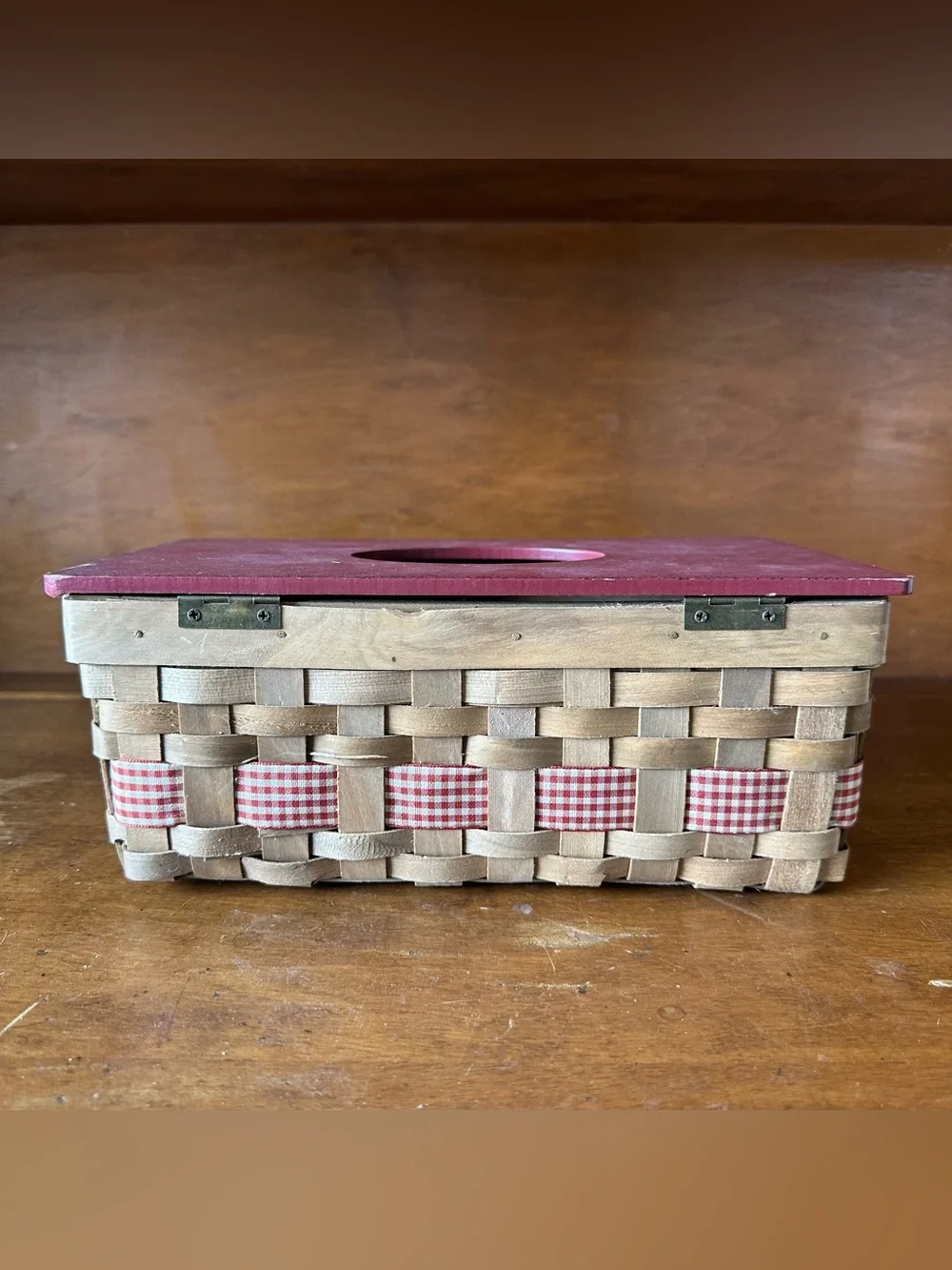Woven Wood Tissue Box Cover Star Patriotic Gingham Country Decor 2015 Christmas